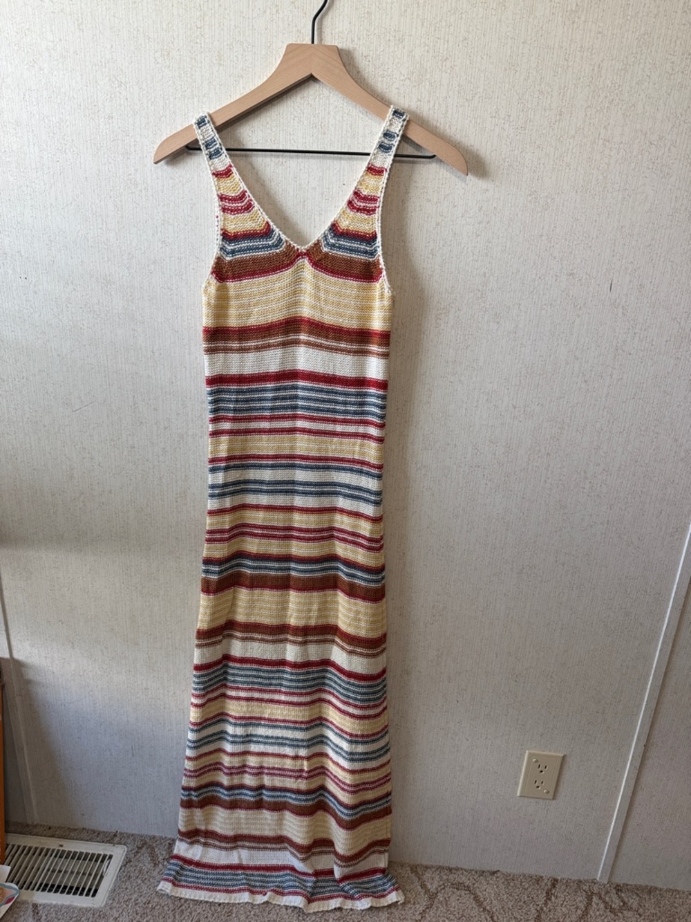 Striped V-Neck Maxi Dress in Yellow Multicolor